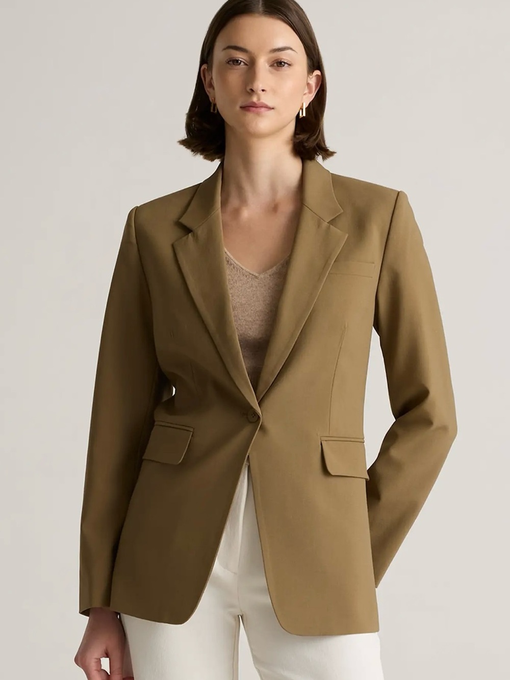 Quince 3D Italian Wool Sahara Camel Tailored Single Button Blazer Sz L
